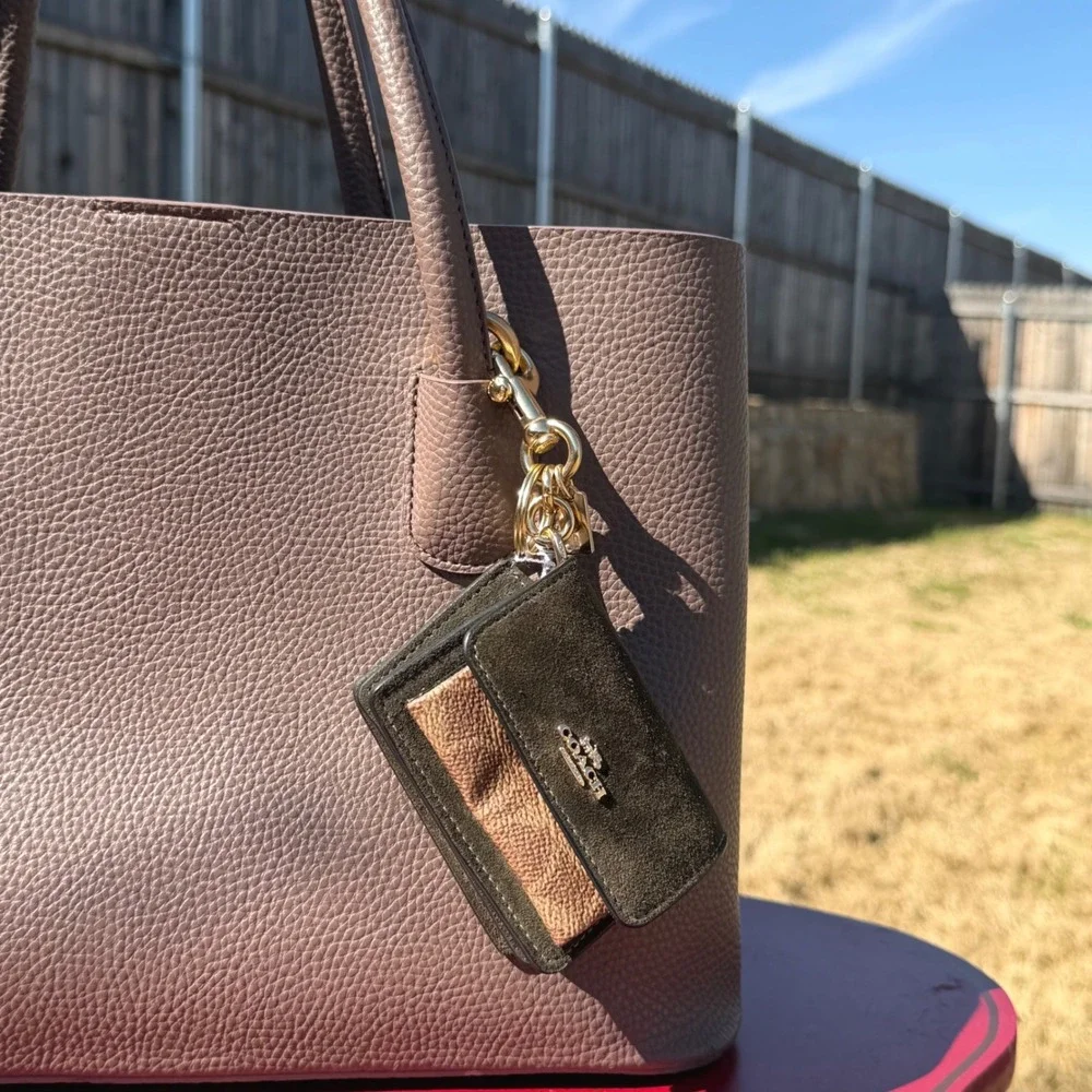 Coach Micro Bag Charm‎ Card Holder Olive Suede Signature Canvas Mob Wife Indie
